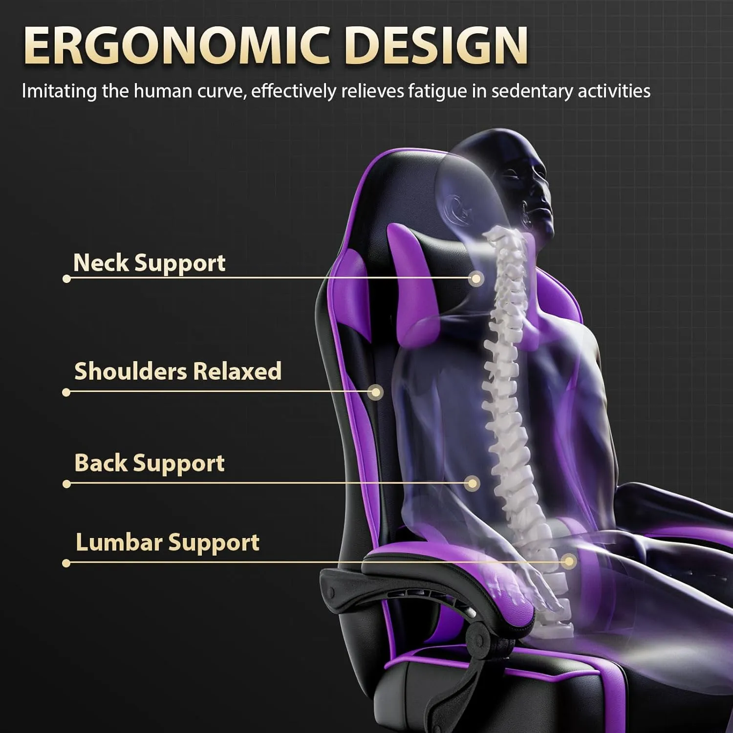 Gaming Chair, Computer Chair with Footrest and Lumbar Support, Ergonomic Video Game Chair with Headrest, Height Adjustable Gamer Chair Office Desk Chair, Purple