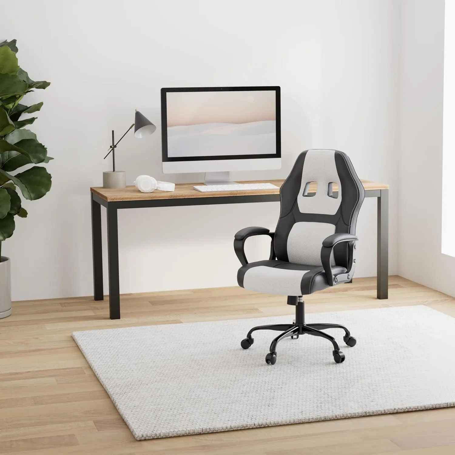 Gaming Chair PC Computer Chair Office Chair for Adult Teen Kids, Ergonomic PU Leather Gamer Chair with Lumbar Support High Back Adjustable Rolling Swivel Desk Chair, White