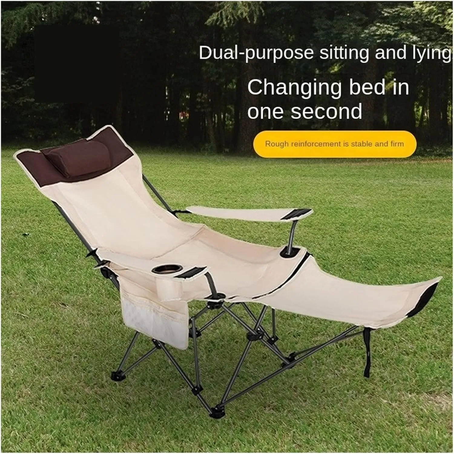 GaRcan Dual-Purpose Outdoor Folding Chair Portable Nap Lunch Break Fishing Chair Lightweight Beach Chair Lazy Stool Camping Chair (Beige Short)