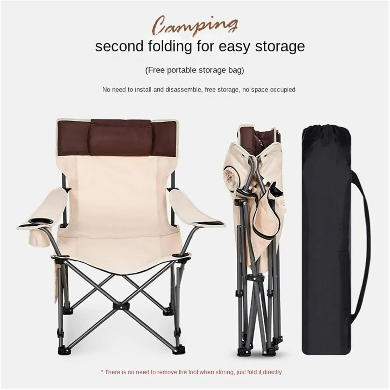 GaRcan Dual-Purpose Outdoor Folding Chair Portable Nap Lunch Break Fishing Chair Lightweight Beach Chair Lazy Stool Camping Chair (Beige Short)