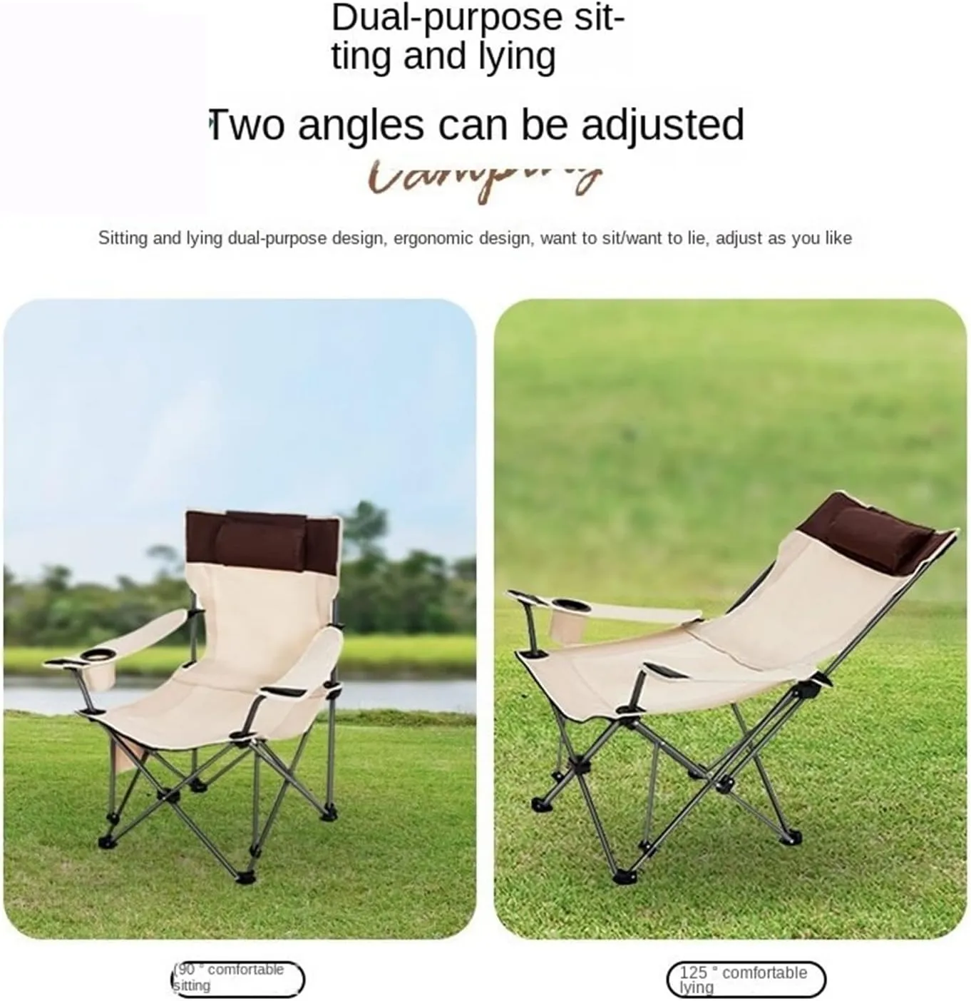 GaRcan Dual-Purpose Outdoor Folding Chair Portable Nap Lunch Break Fishing Chair Lightweight Beach Chair Lazy Stool Camping Chair (Beige Short)