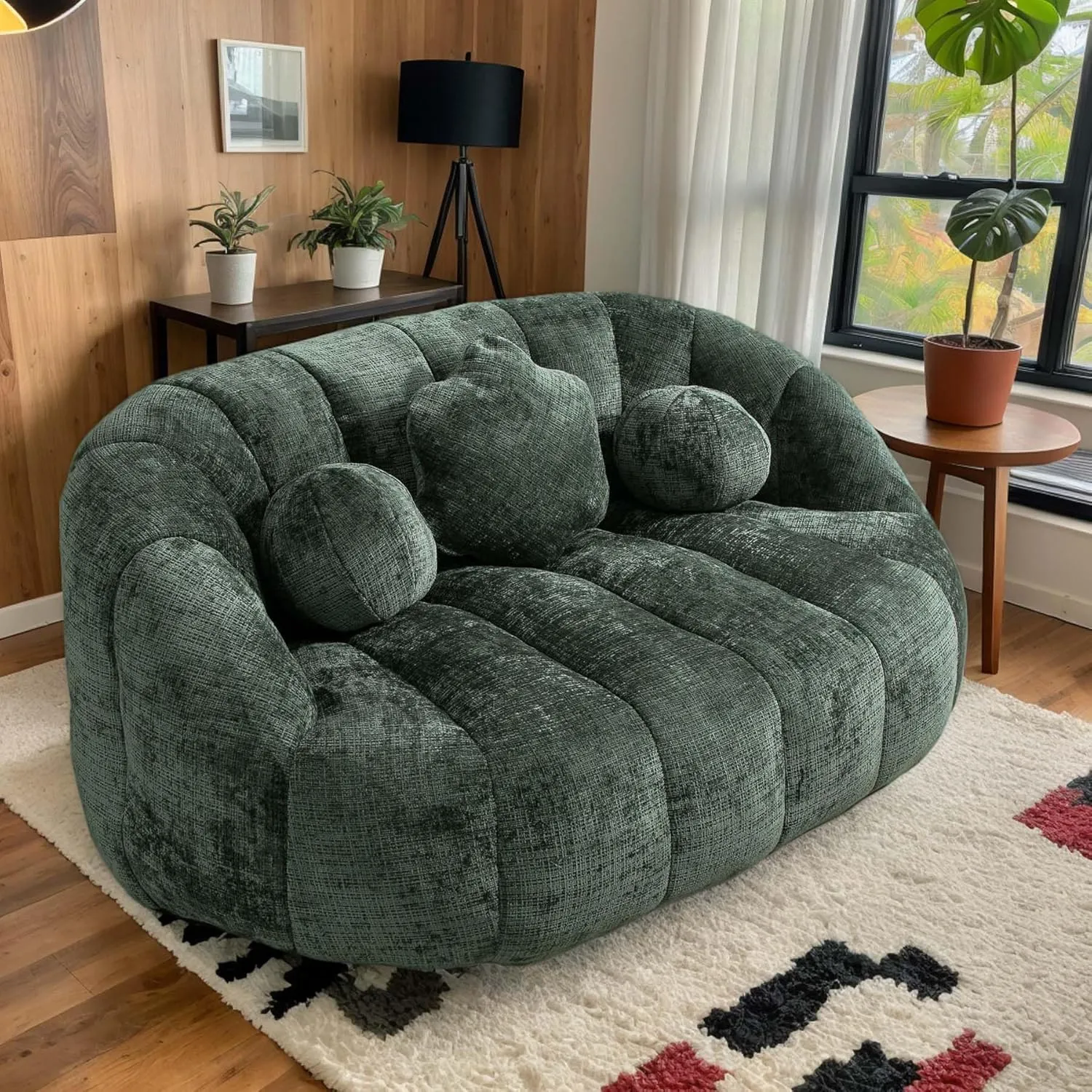 Giant Bean Bag Chair Couch for Adults, Beanbag Lounger with 3 Pillows, Large Lounger High Back Lazy Loveseat Chair, for Bedroom, Living Room, Game Room (Emerald)
