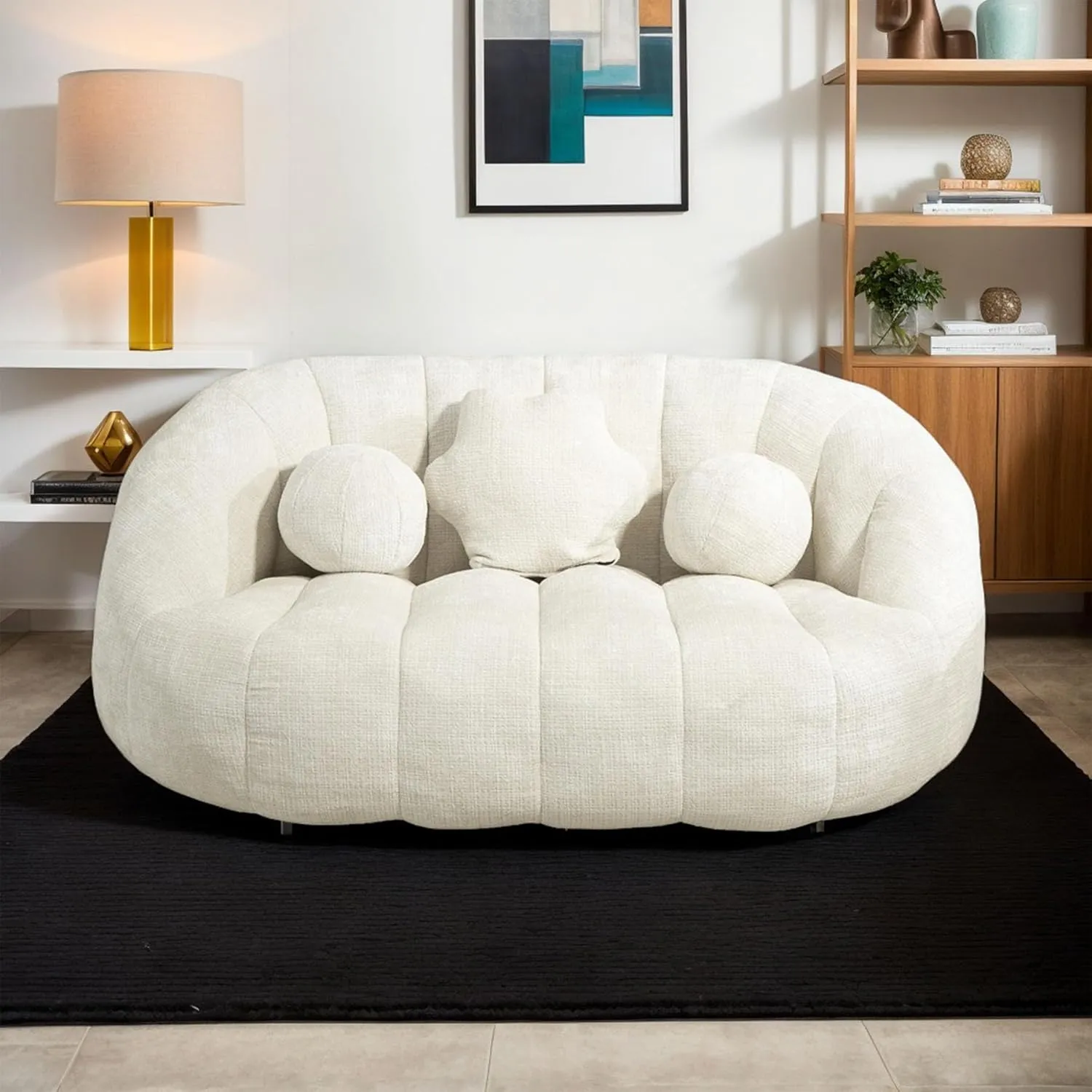 Giant Bean Bag Chair Couch for Adults, Beanbag Lounger with 3 Pillows, Large Lounger High Back Lazy Loveseat Chair, for Bedroom, Living Room, Game Room (White)