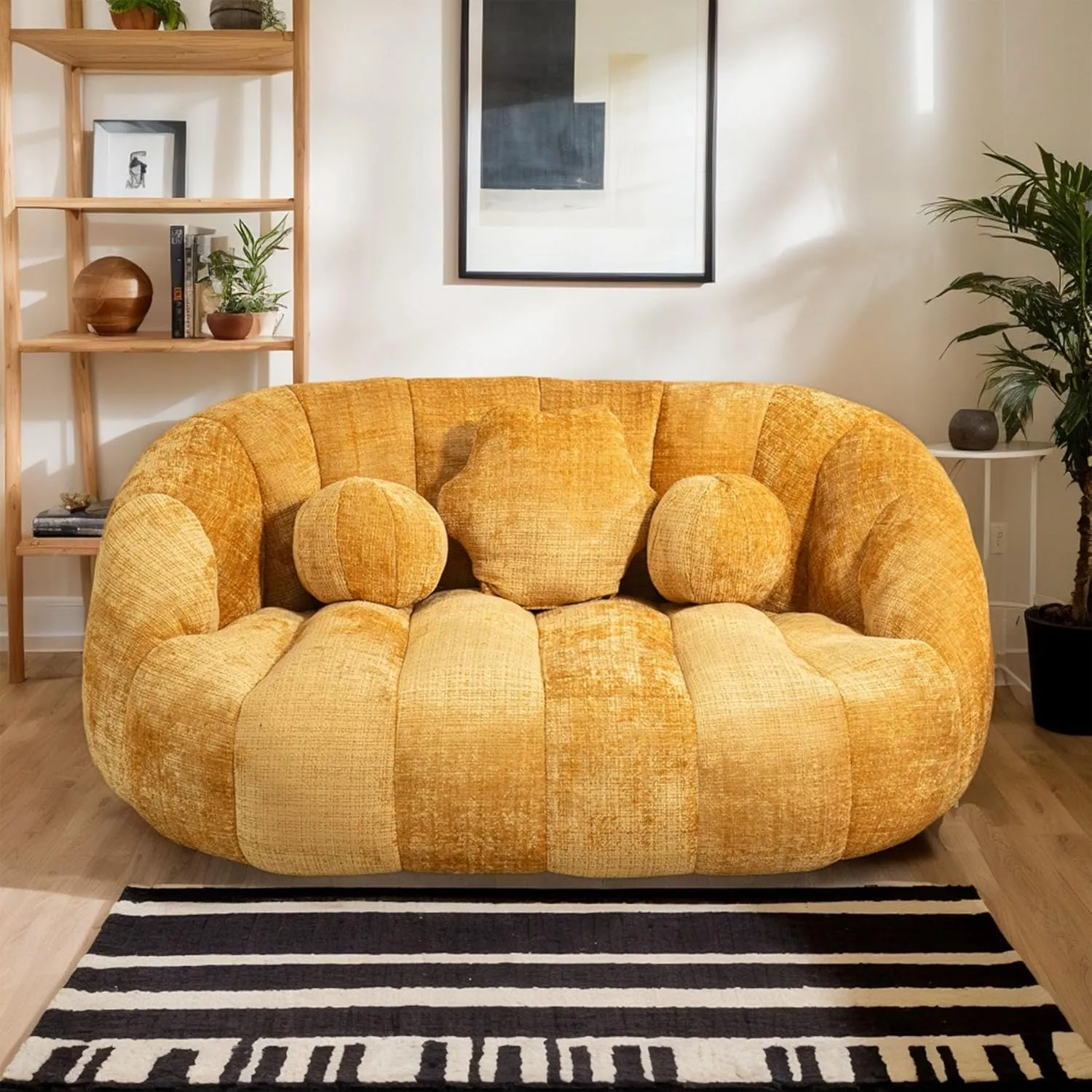 Giant Bean Bag Chair Couch for Adults, Beanbag Lounger with 3 Pillows, Large Lounger High Back Lazy Loveseat Chair, for Bedroom, Living Room, Game Room (Yellow)