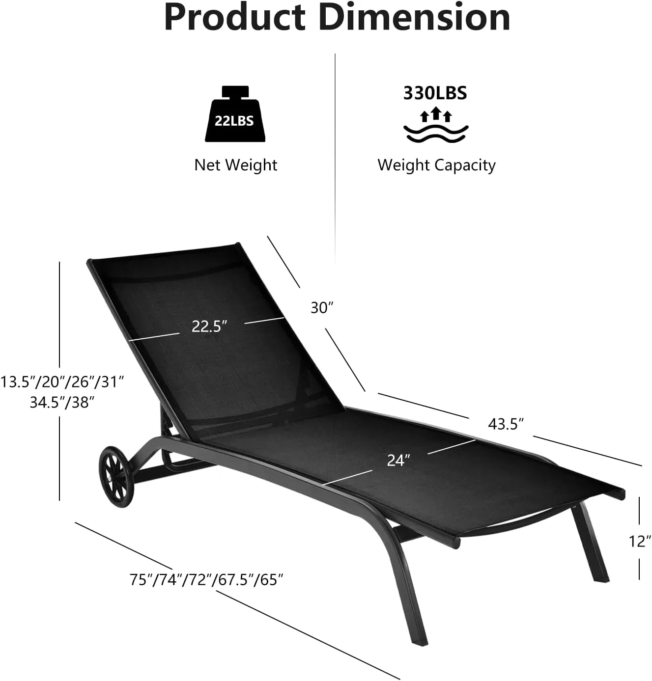 Giantex Patio Lounge Chairs for Pool Area, Outdoor Chaise Lounger with 6 Adjustable Position Smooth Wheels and Quick-Drying Fabric, Lawn Recliner for Backyard, Garden Sunbathing Chair (1, Black)
