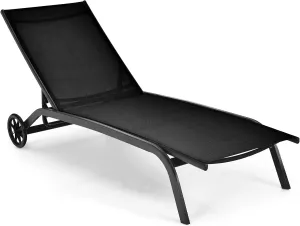 Giantex Patio Lounge Chairs for Pool Area, Outdoor Chaise Lounger with 6 Adjustable Position Smooth Wheels and Quick-Drying Fabric, Lawn Recliner for Backyard, Garden Sunbathing Chair (1, Black)