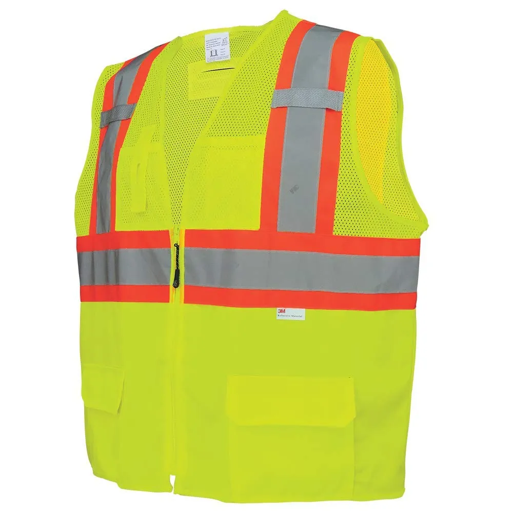 Global Glove GLO-0037 FrogWear Class 2 Front Mesh Safety Vest with 3M Reflective Fabric, Extra Large, Lime (Case of 50)