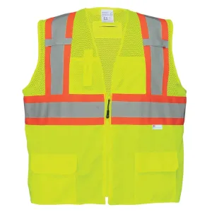 Global Glove GLO-0037 FrogWear Class 2 Front Mesh Safety Vest with 3M Reflective Fabric, Extra Large, Lime (Case of 50)