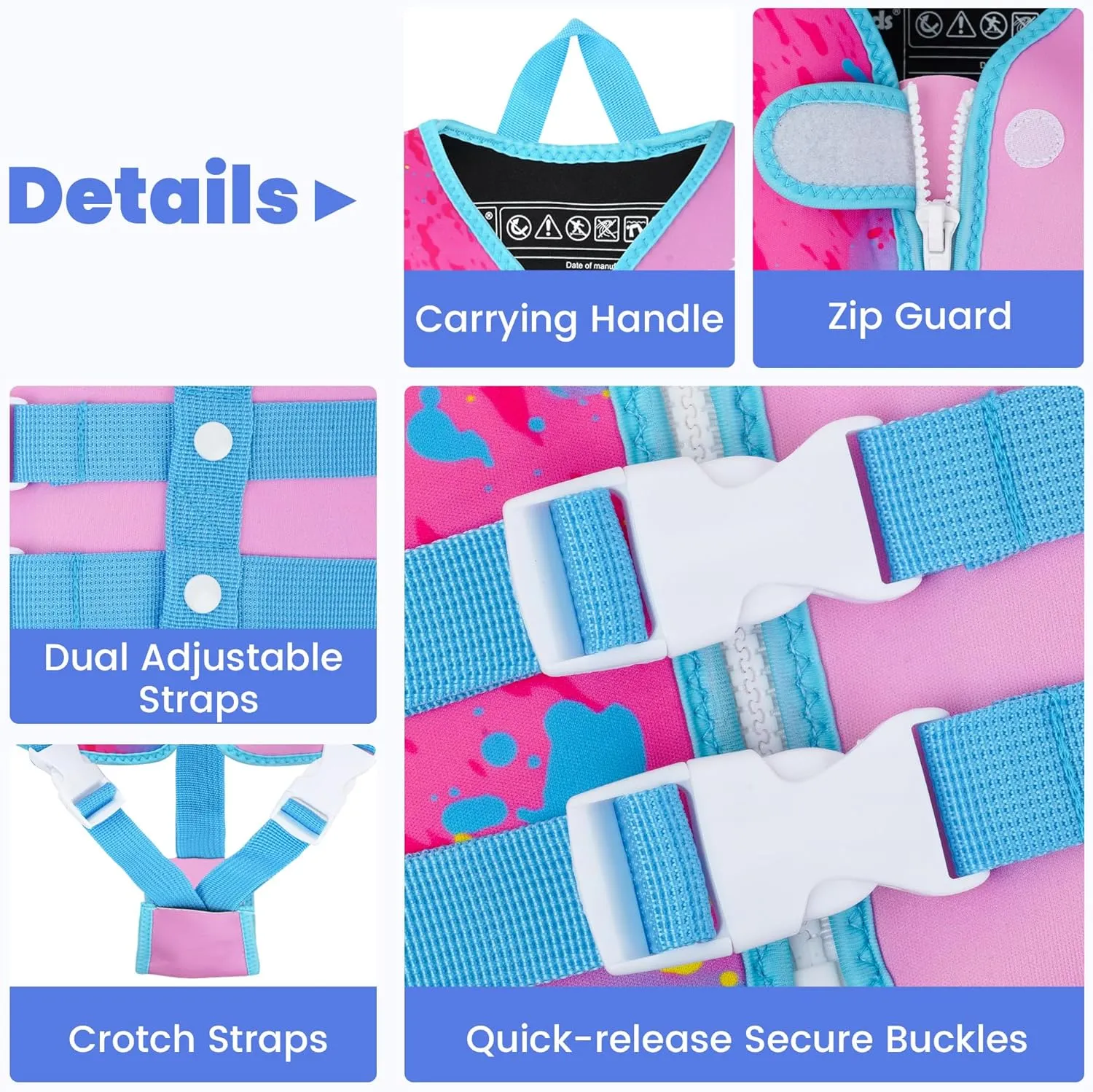 Gogokids Toddler Swim Vest, Kids Float Jacket with Dual Adjustable Strap, Child Swimming Pool Vest for 2-8 Years Swimming Learning