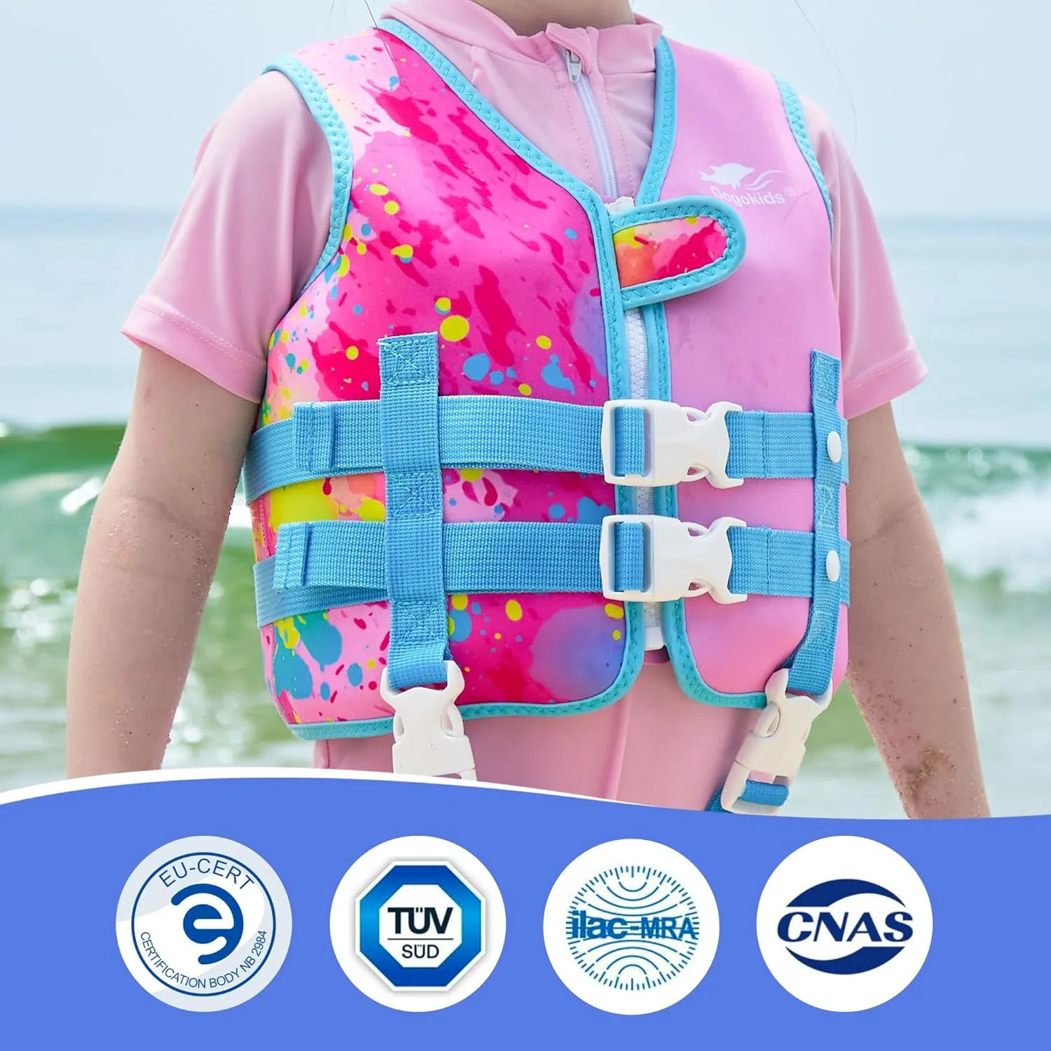 Gogokids Toddler Swim Vest, Kids Float Jacket with Dual Adjustable Strap, Child Swimming Pool Vest for 2-8 Years Swimming Learning