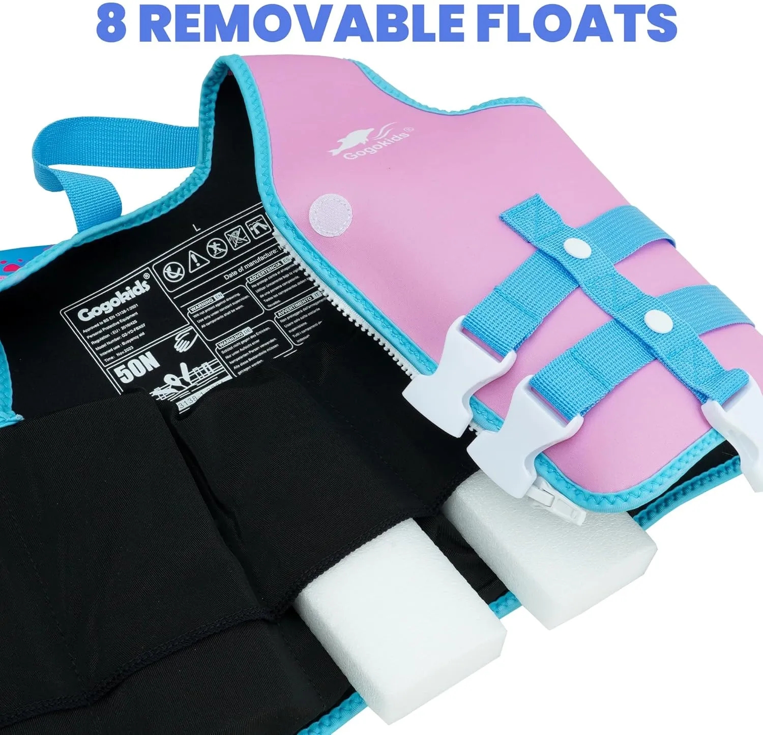 Gogokids Toddler Swim Vest, Kids Float Jacket with Dual Adjustable Strap, Child Swimming Pool Vest for 2-8 Years Swimming Learning
