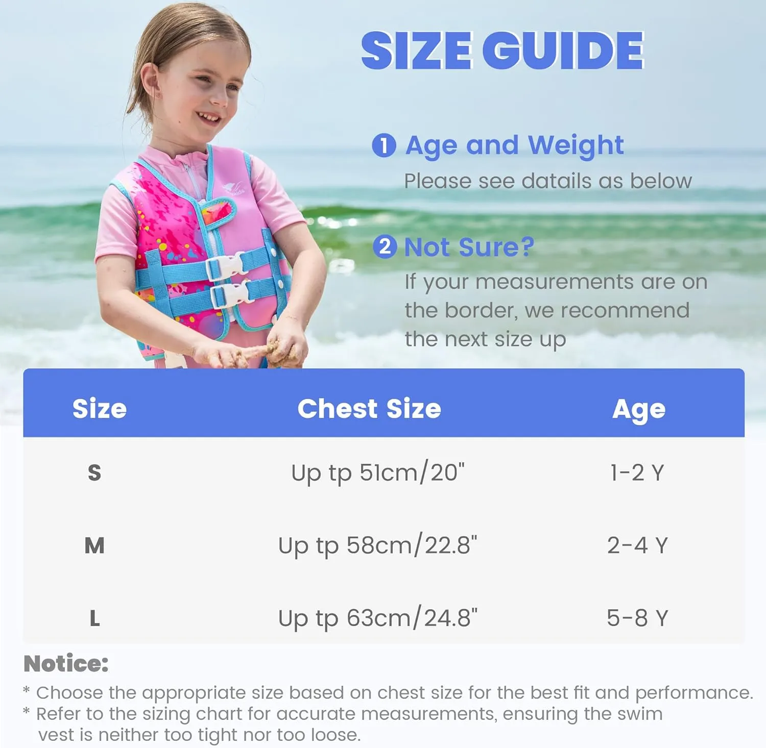 Gogokids Toddler Swim Vest, Kids Float Jacket with Dual Adjustable Strap, Child Swimming Pool Vest for 2-8 Years Swimming Learning
