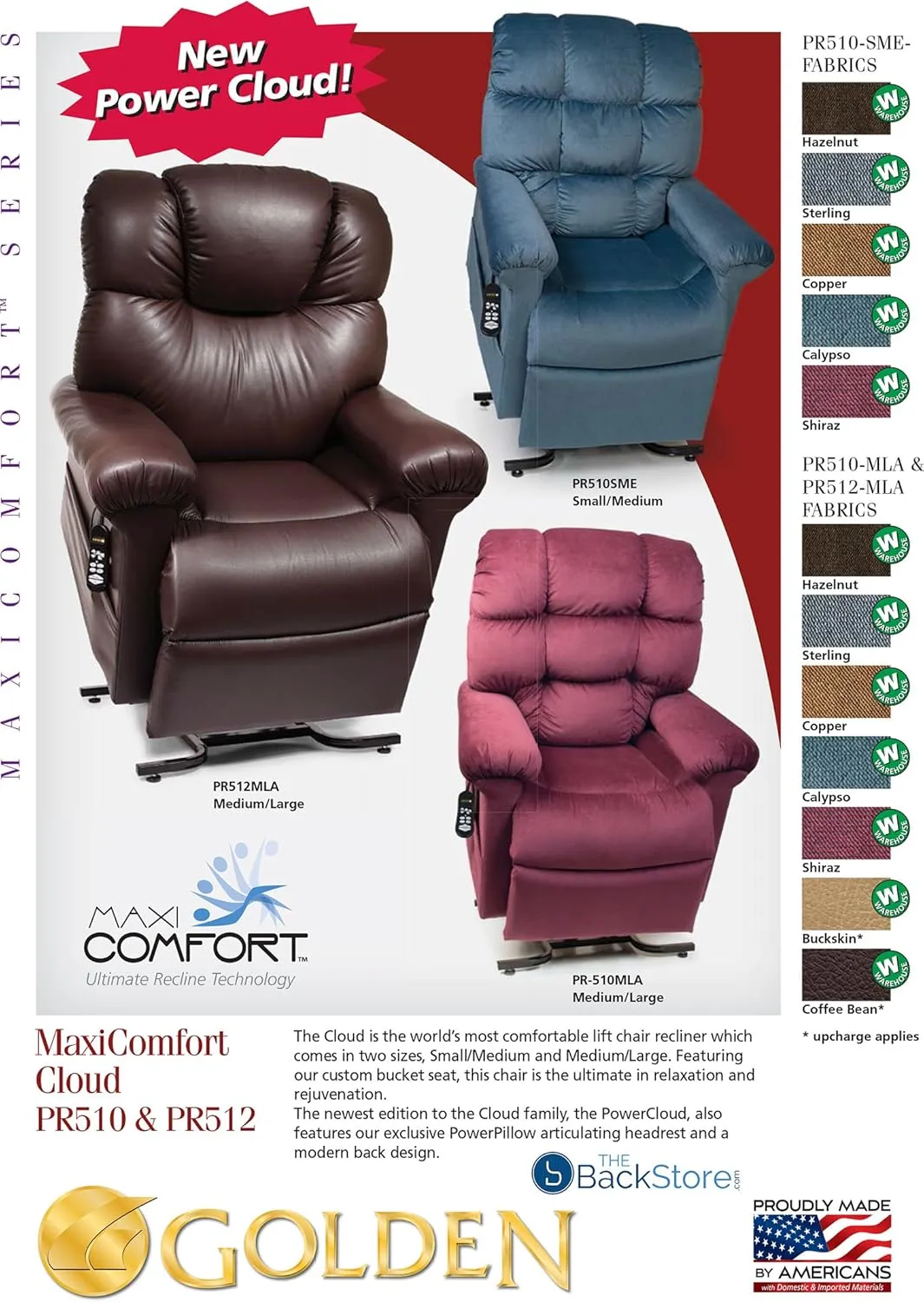 Golden Technologies Cloud PR510 SME Small/Medium Dual Motor Infinite Position Lift Chair Zero Gravity Recliner - Shiraz Fabric