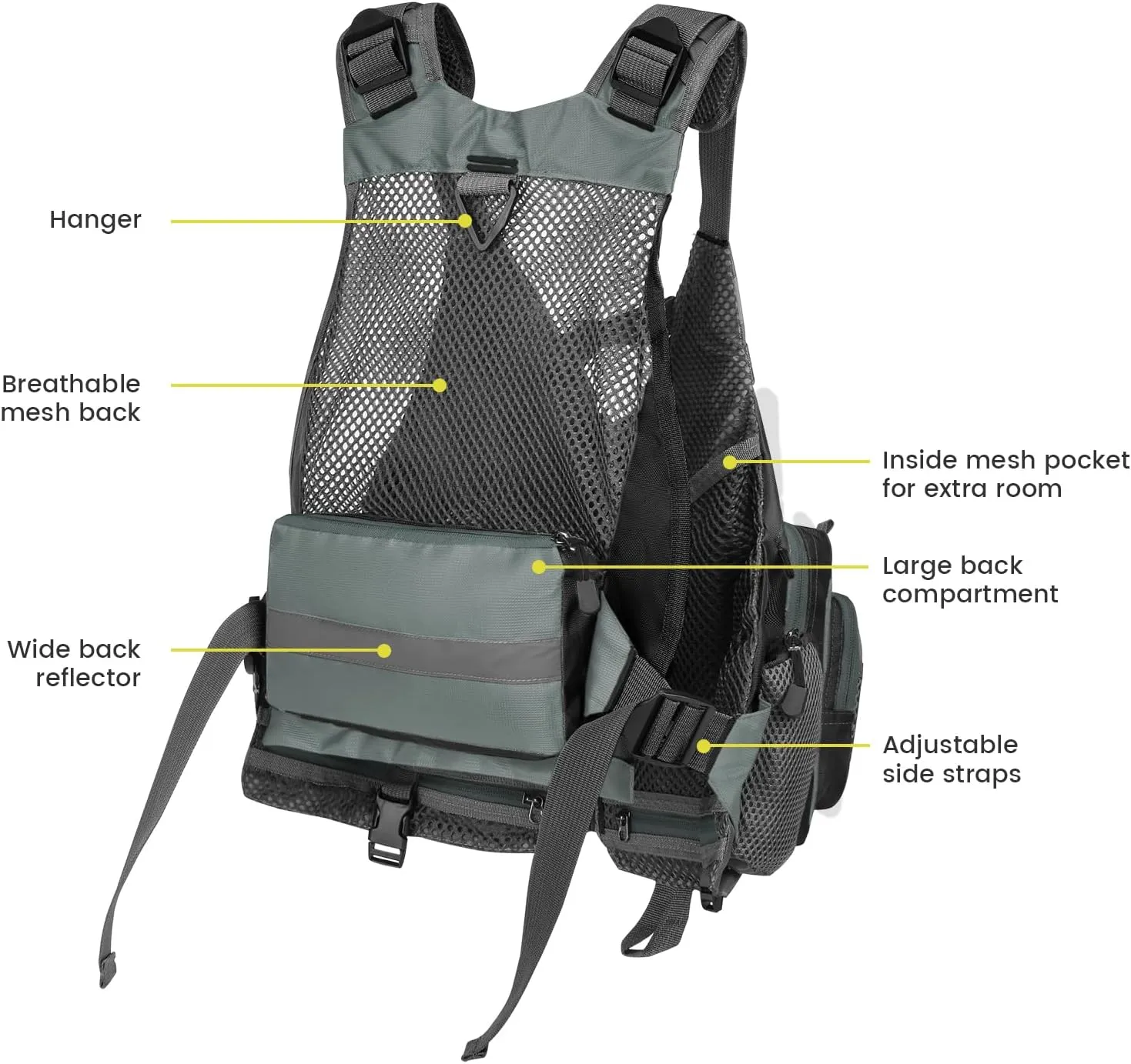 Gonex Fly Fishing Vest for Men Women, Comfortable Adjustable Fishing Vest with Multi-Pockets Reflective Stripes