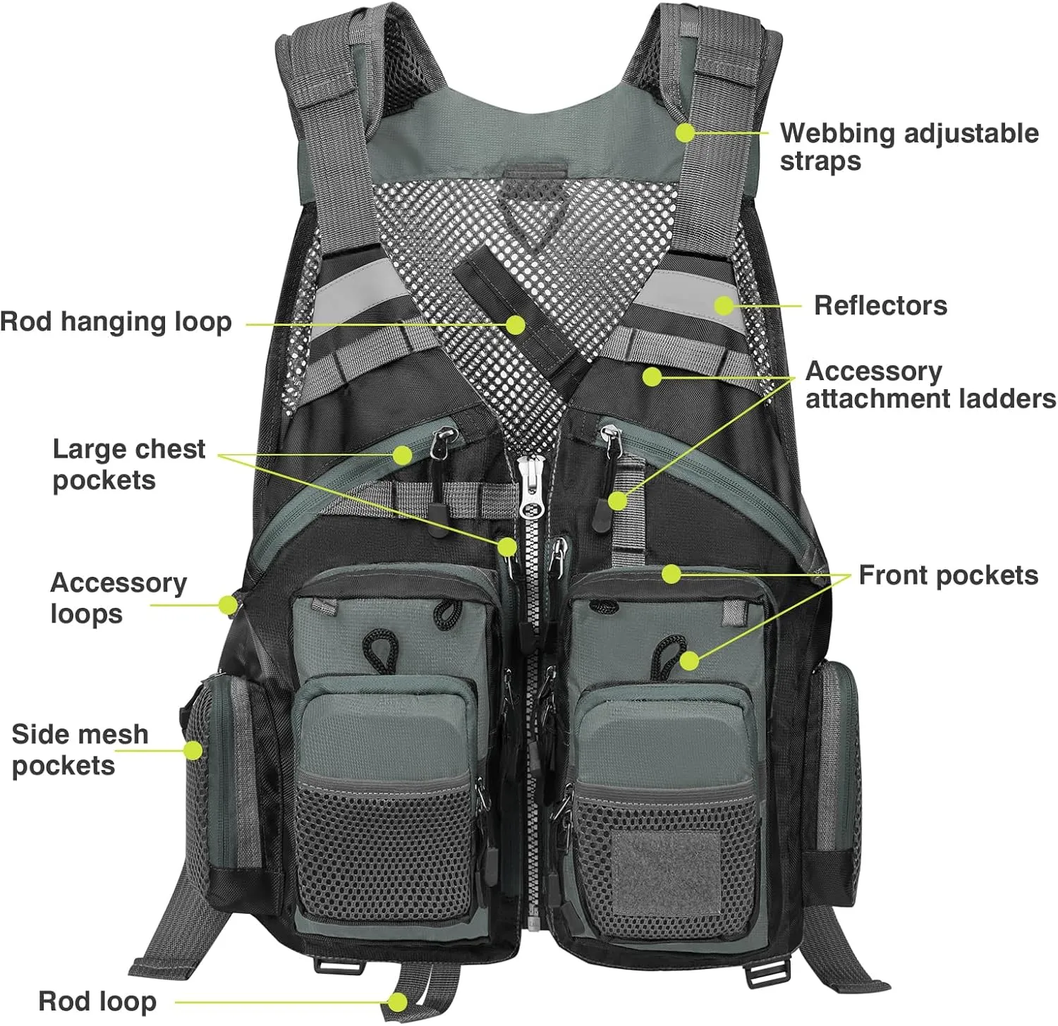Gonex Fly Fishing Vest for Men Women, Comfortable Adjustable Fishing Vest with Multi-Pockets Reflective Stripes