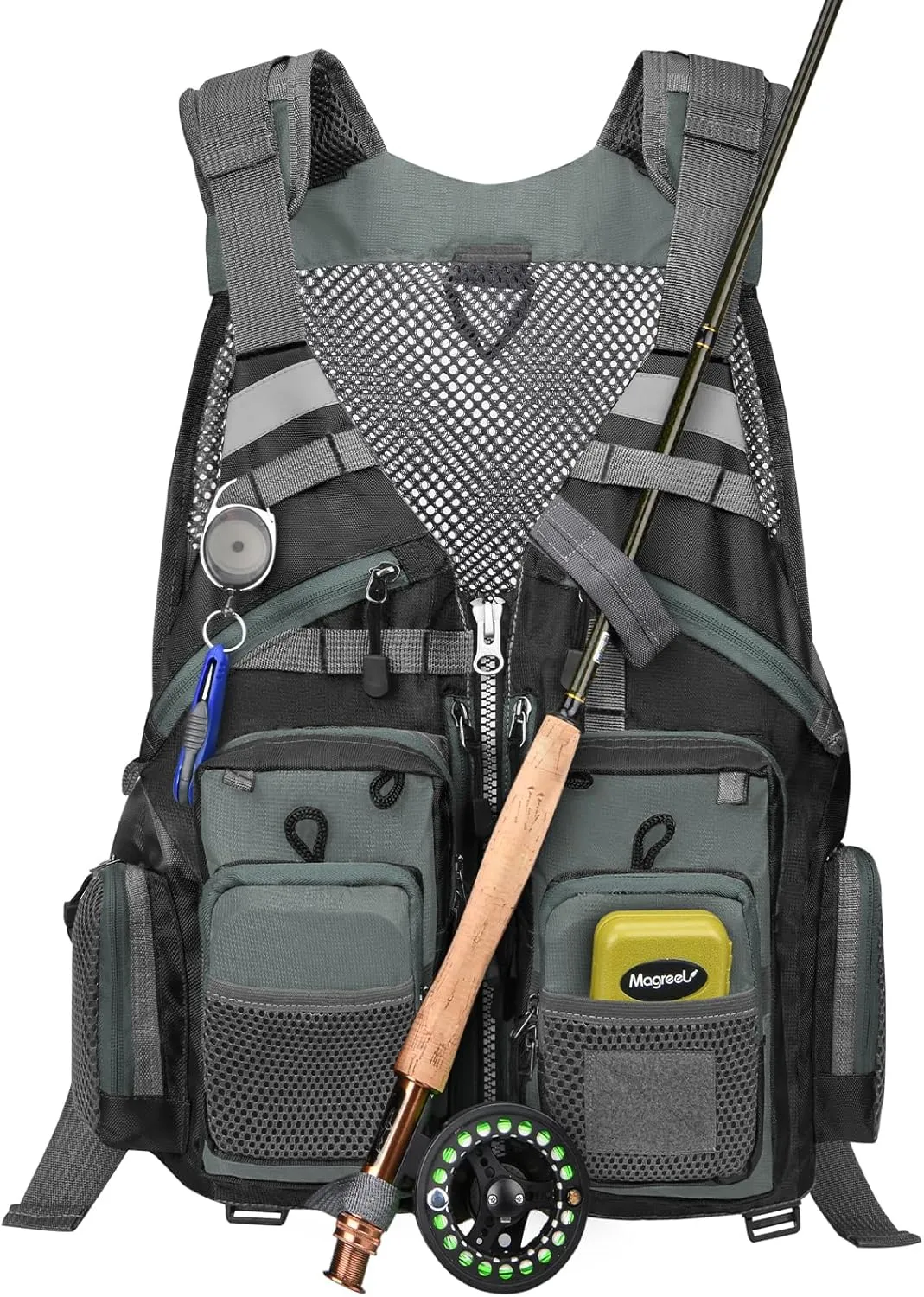 Gonex Fly Fishing Vest for Men Women, Comfortable Adjustable Fishing Vest with Multi-Pockets Reflective Stripes
