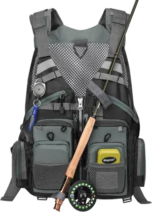 Gonex Fly Fishing Vest for Men Women, Comfortable Adjustable Fishing Vest with Multi-Pockets Reflective Stripes