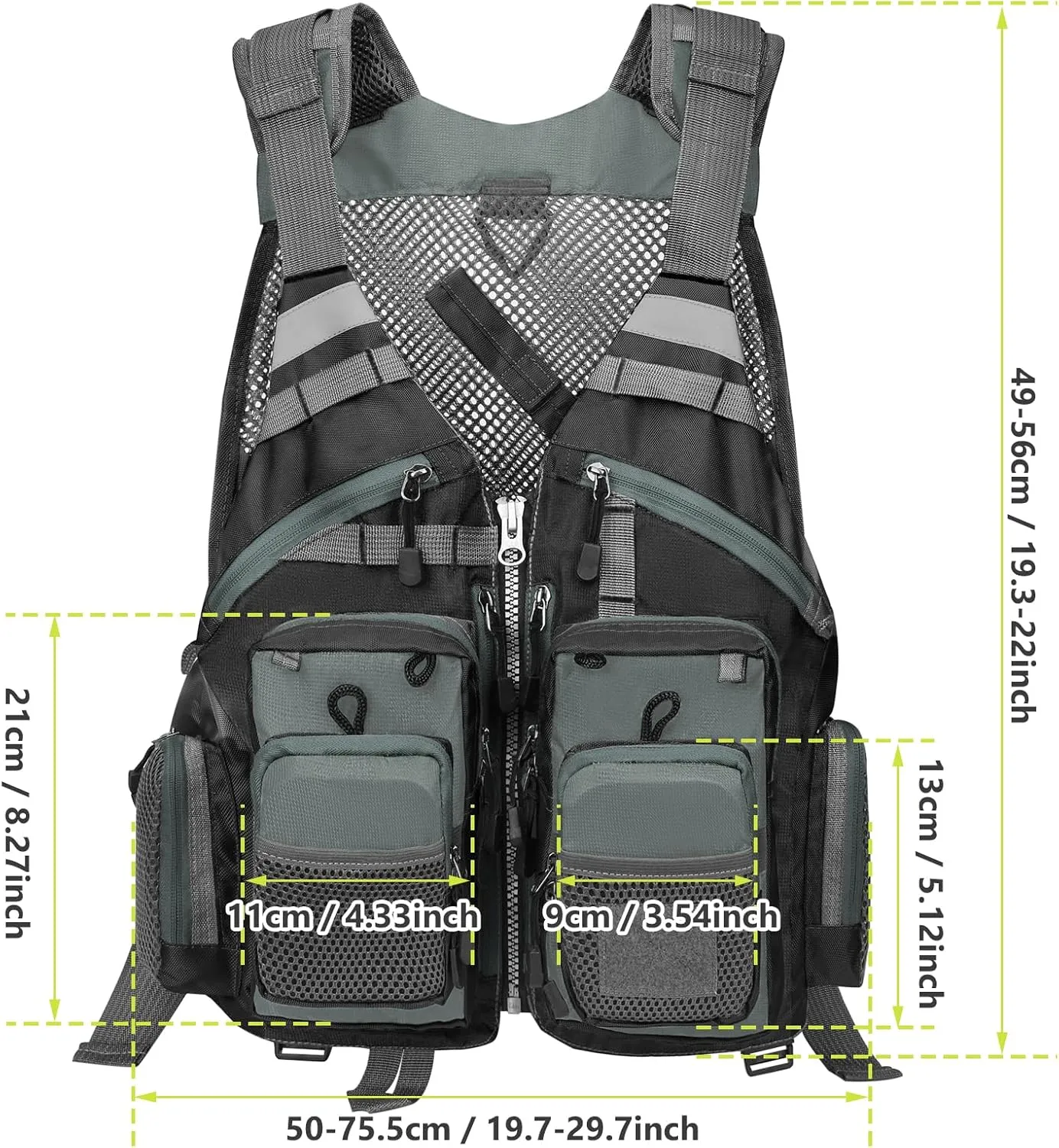 Gonex Fly Fishing Vest for Men Women, Comfortable Adjustable Fishing Vest with Multi-Pockets Reflective Stripes