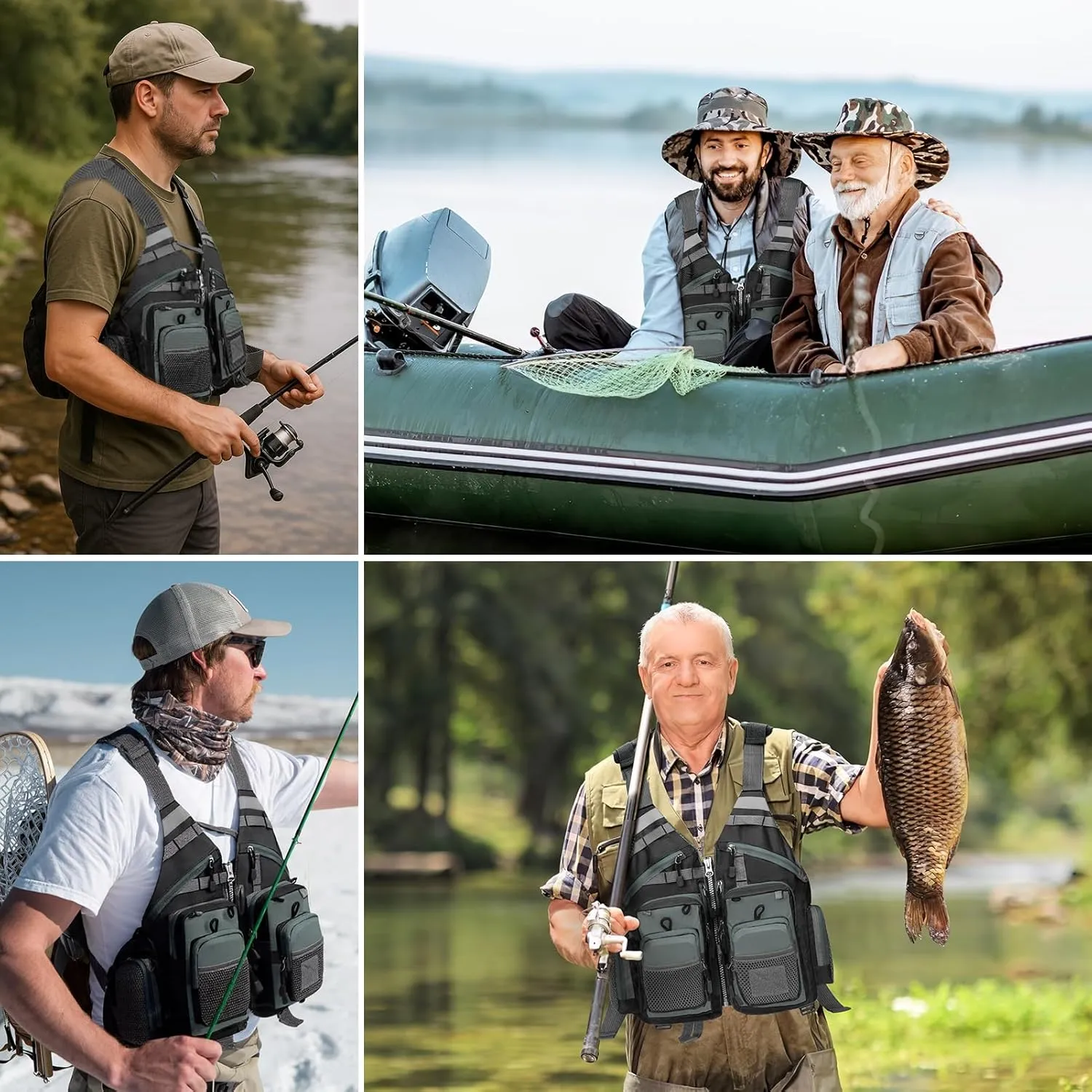 Gonex Fly Fishing Vest for Men Women, Comfortable Adjustable Fishing Vest with Multi-Pockets Reflective Stripes