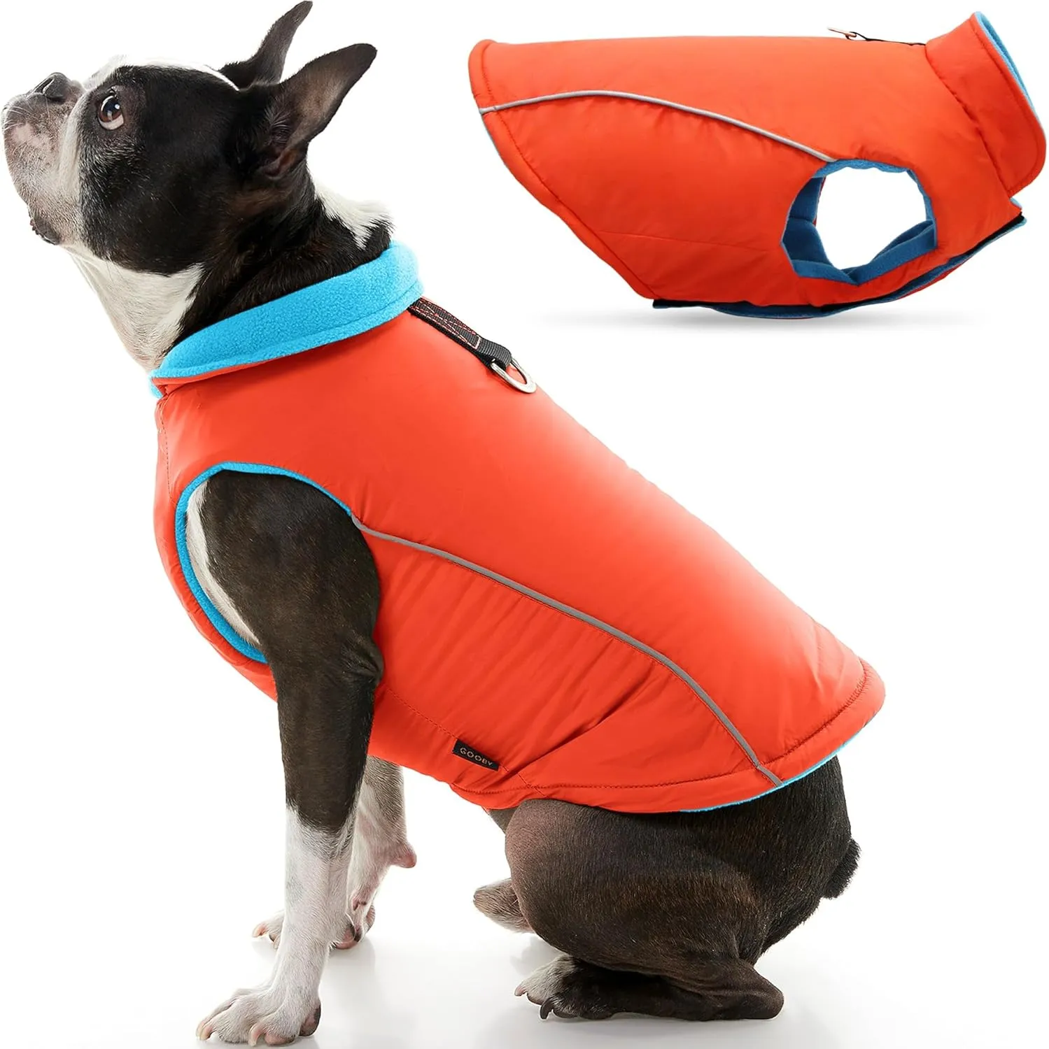 Gooby - Sports Vest, Fleece Lined Small Dog Cold Weather Jacket Coat Sweater with Reflective Lining, Orange, Small