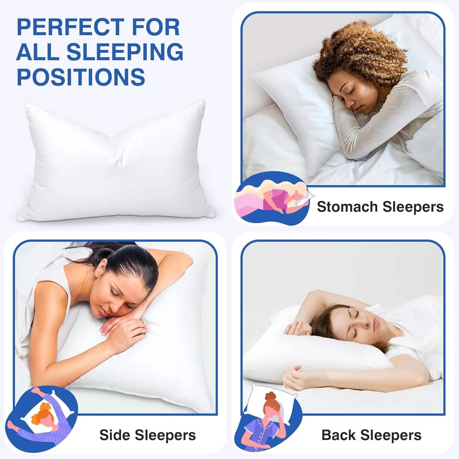 Goose Feather Pillow Queen Size Pack of 2 - Hotel Down Bed Pillows for Sleeping, Soft 600 Thread Count Cotton Cover, Fluffy Support Surround Fill Polyester for Back, Stomach, Side Sleepers