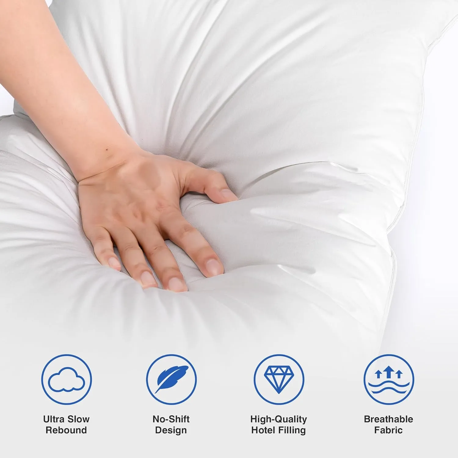 Goose Feather Pillow Queen Size Pack of 2 - Hotel Down Bed Pillows for Sleeping, Soft 600 Thread Count Cotton Cover, Fluffy Support Surround Fill Polyester for Back, Stomach, Side Sleepers