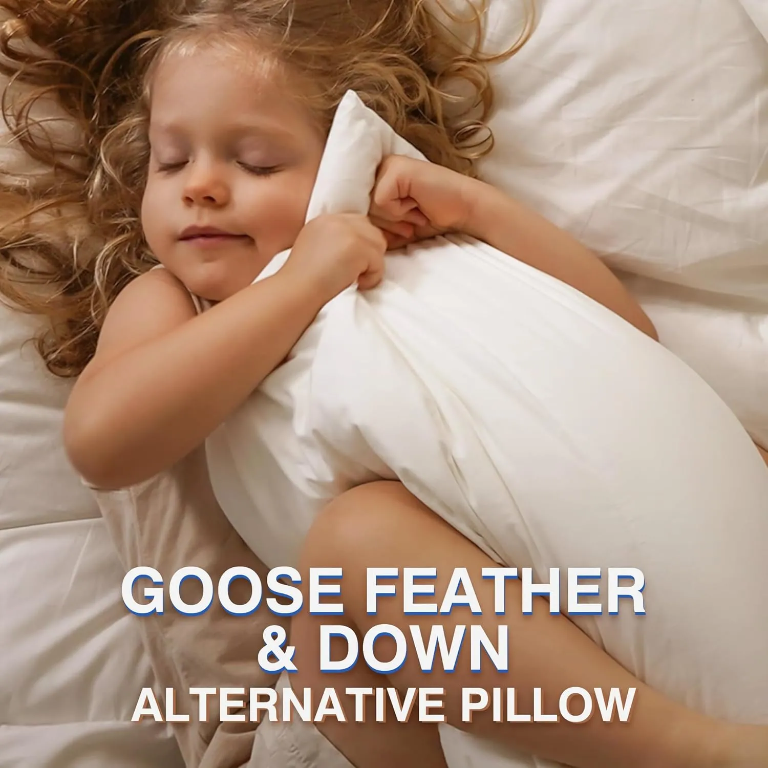 Goose Feather Pillow Queen Size Pack of 2 - Hotel Down Bed Pillows for Sleeping, Soft 600 Thread Count Cotton Cover, Fluffy Support Surround Fill Polyester for Back, Stomach, Side Sleepers