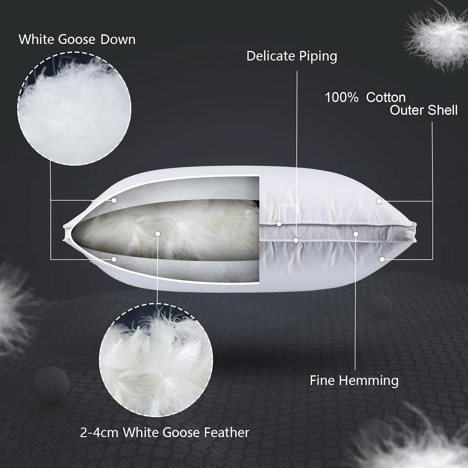 Goose Feathers Down Pillows for Sleeping(2 Pack),King(20inx36in)-White Bed Pillow Inserts,100% Cotton Cover,Sleeping Pillows for All Sleepers