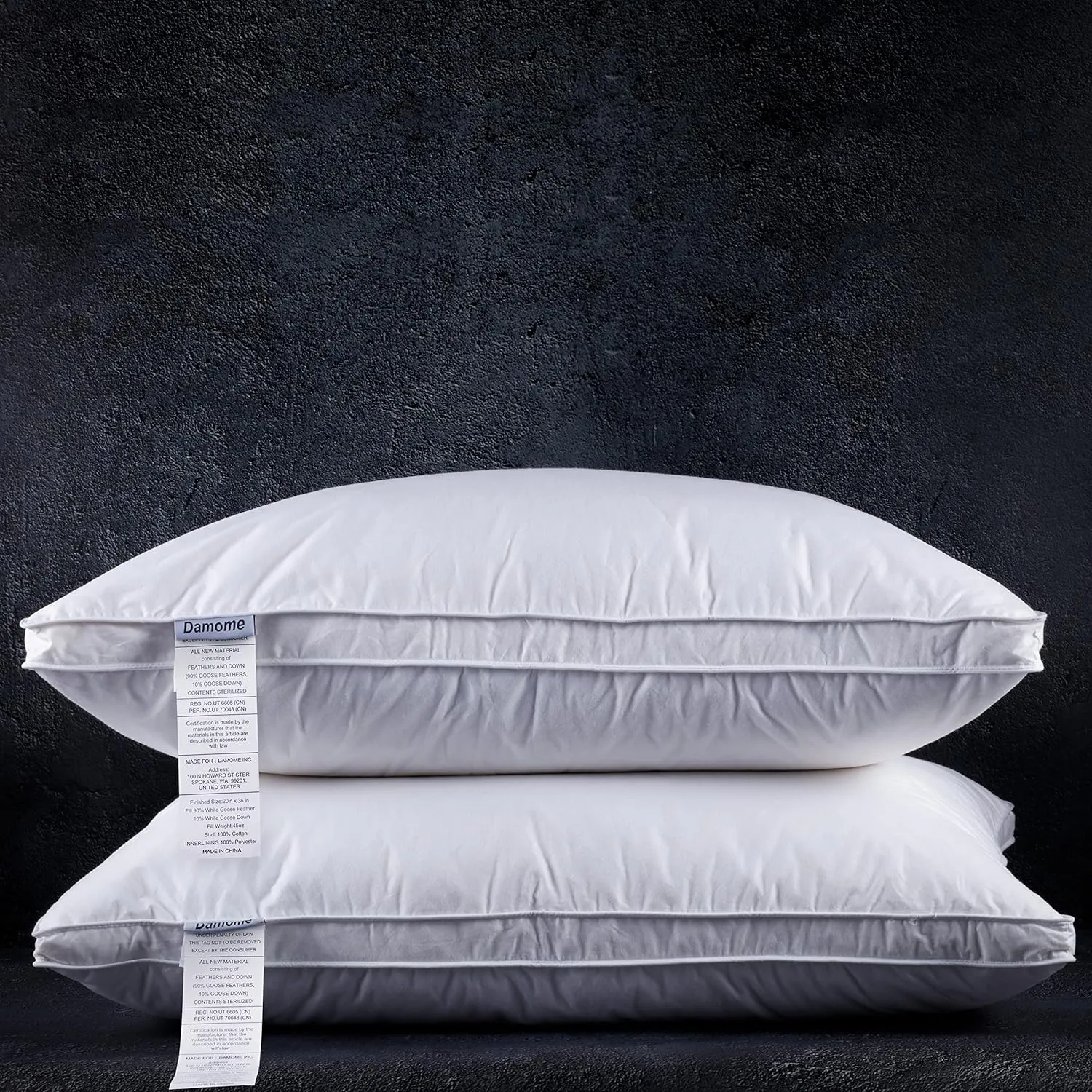 Goose Feathers Down Pillows for Sleeping(2 Pack),King(20inx36in)-White Bed Pillow Inserts,100% Cotton Cover,Sleeping Pillows for All Sleepers
