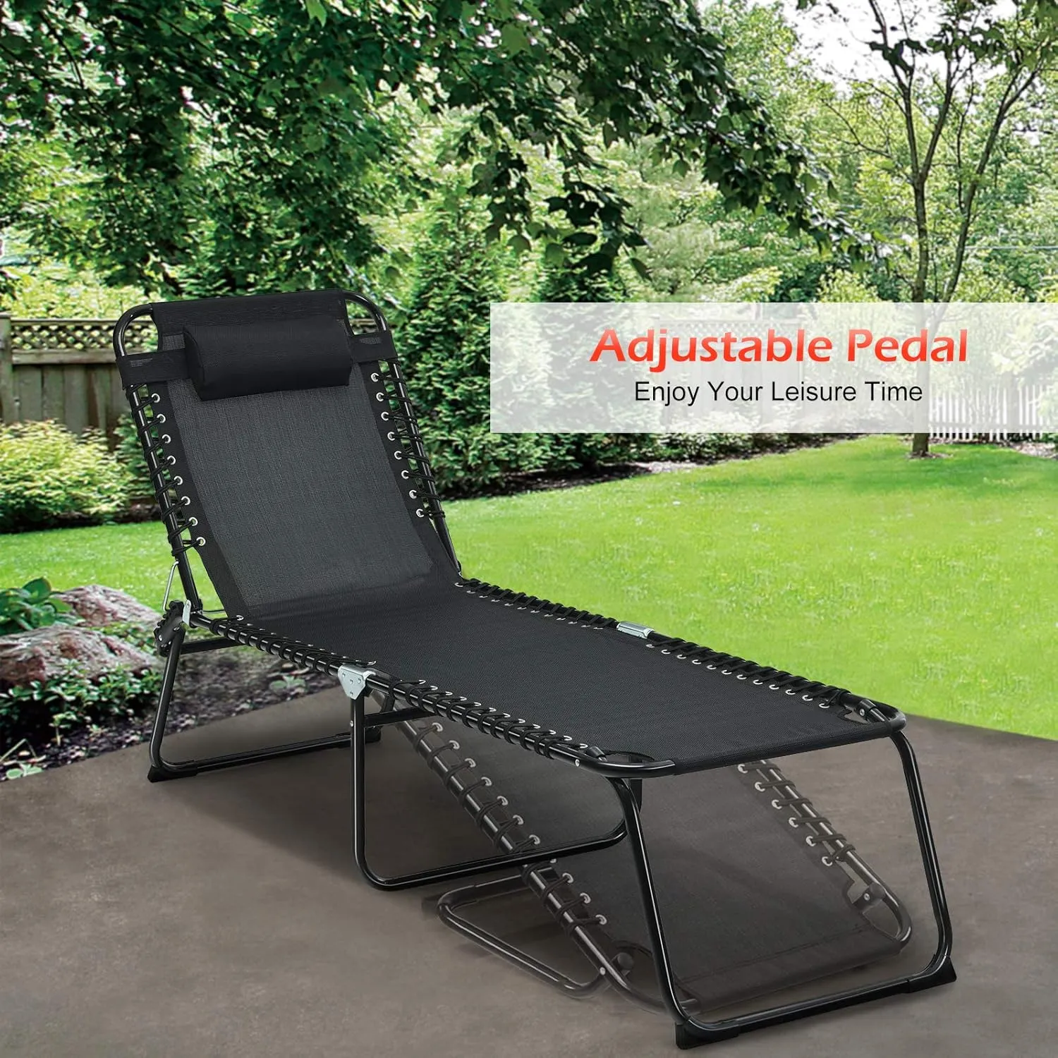 Goplus Chaise Lounge Chair, Folding 5-Postion Beach Lounge Chair with Detachable Pillow, Sunbathing Lounge Chair, Adjustable Tanning Chair for Patio Lawn Pool Yard Outdoor