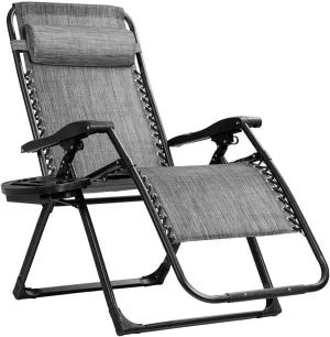 Goplus Oversized Zero Gravity Chair, XL-Extended Version, Outdoor Recliner w/Cup Holder & Detachable Headrest, Foldable Mesh Lounge Chairs for Patio Pool Porch & Deck, 500LBS (Gray)