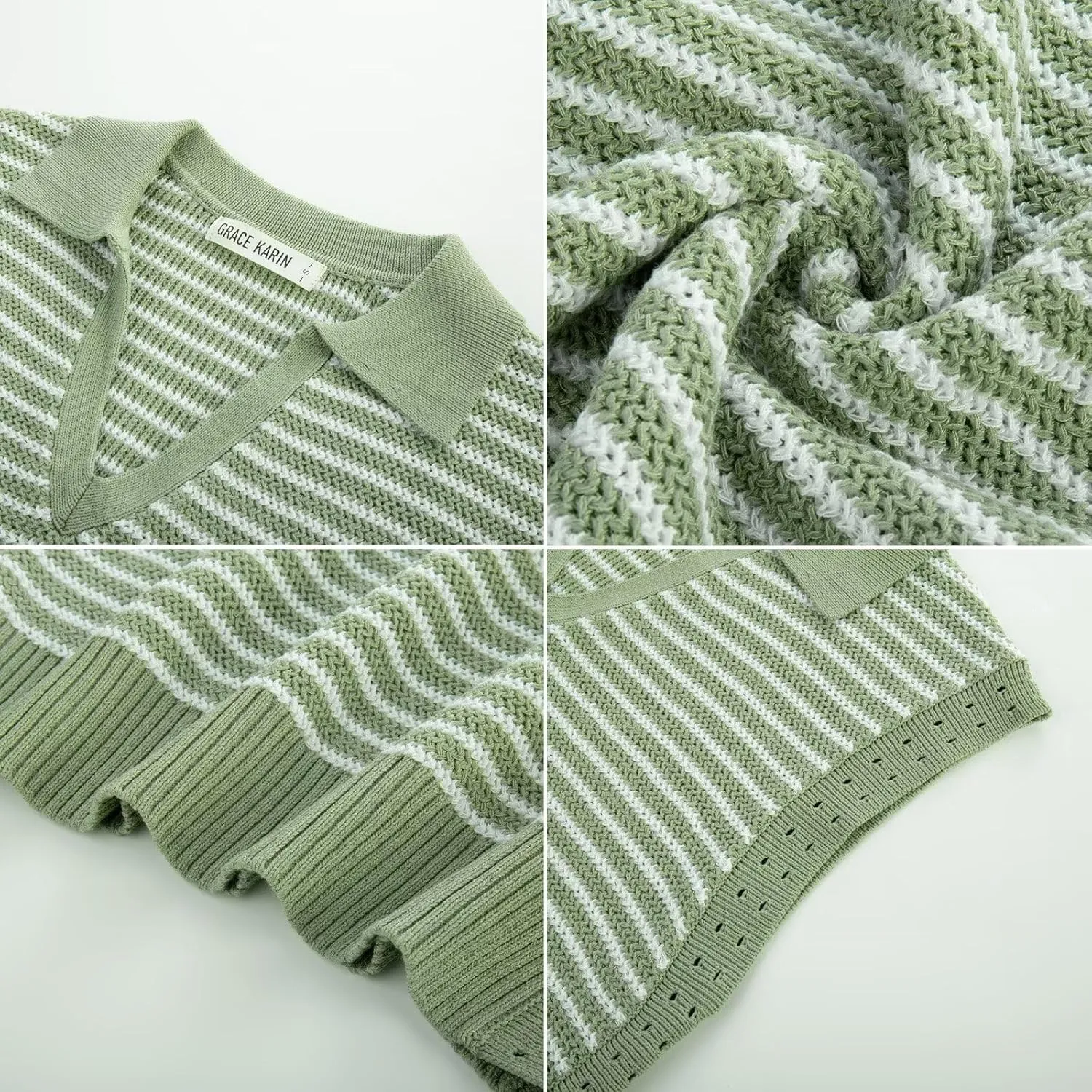 GRACE KARIN Women's Cap Sleeve Sweater Vest Top Y2K Striped V Neck Collar Neck Summer Knit Tank Top 2025 Fashion Outfits