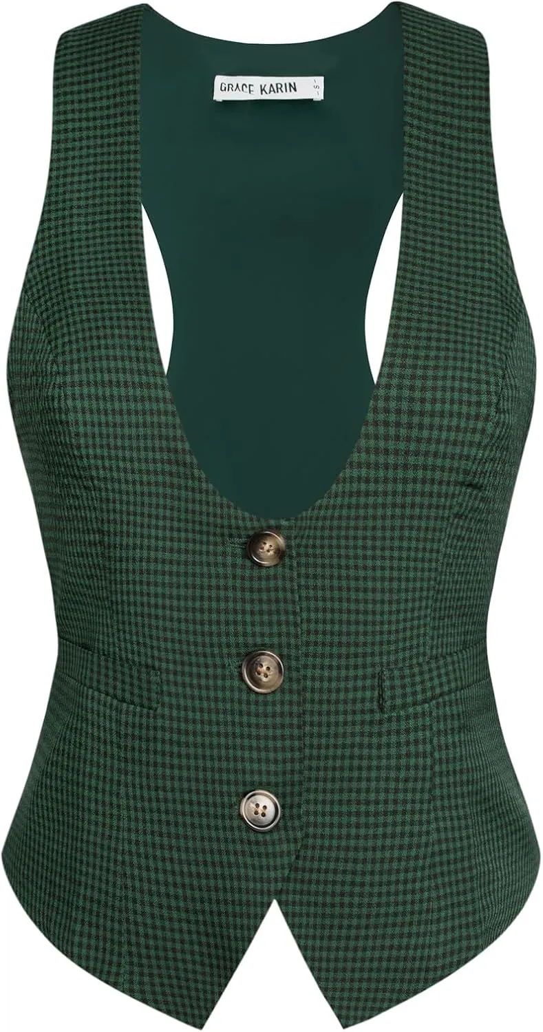 GRACE KARIN Womens Vest Top 2025 Trendy Academia Steampunk Waistcoat Racerback Vest Blazer（Runs Small, Suggest Size Up