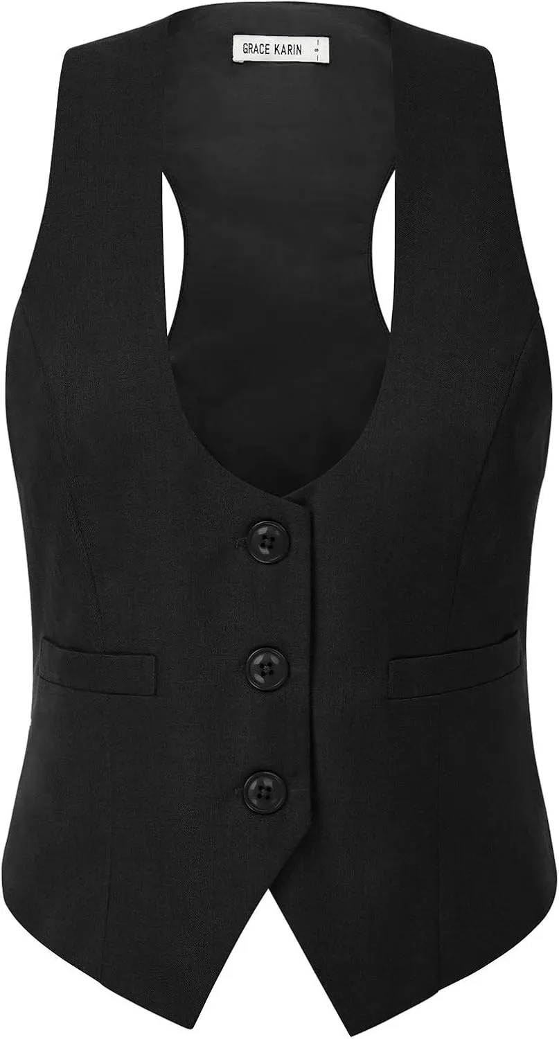 GRACE KARIN Womens Vest Top 2025 Trendy Academia Steampunk Waistcoat Racerback Vest Blazer（Runs Small, Suggest Size Up