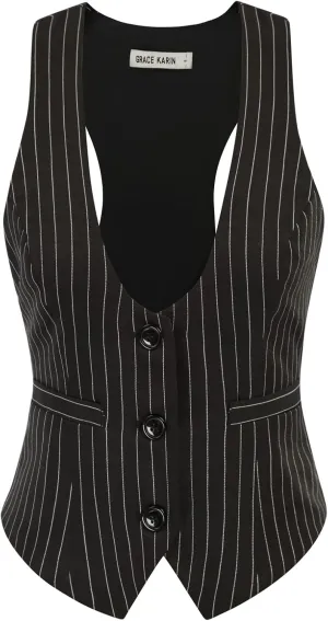 GRACE KARIN Womens Vest Top 2025 Trendy Academia Steampunk Waistcoat Racerback Vest Blazer（Runs Small, Suggest Size Up