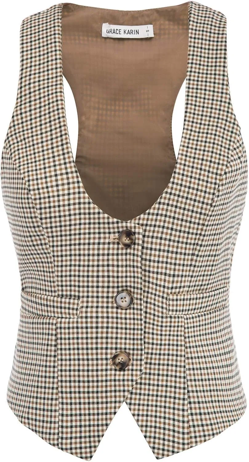 GRACE KARIN Womens Vest Top 2025 Trendy Academia Steampunk Waistcoat Racerback Vest Blazer（Runs Small, Suggest Size Up