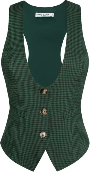 GRACE KARIN Womens Vest Top 2025 Trendy Academia Steampunk Waistcoat Racerback Vest Blazer（Runs Small, Suggest Size Up