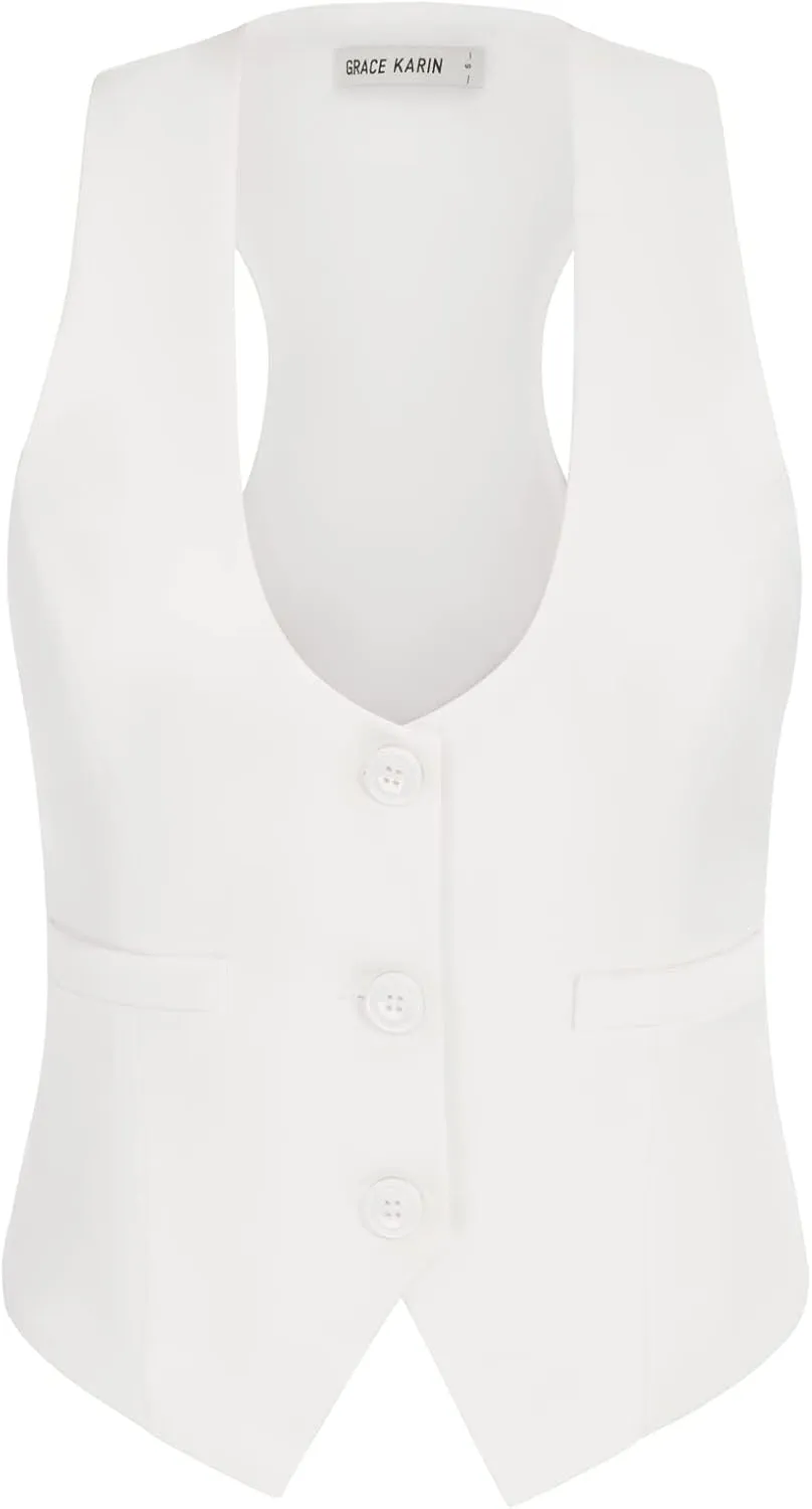 GRACE KARIN Womens Vest Top 2025 Trendy Academia Steampunk Waistcoat Racerback Vest Blazer（Runs Small, Suggest Size Up