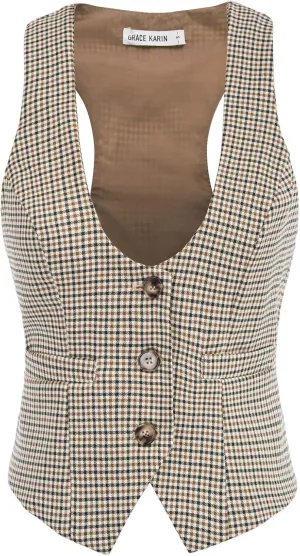 GRACE KARIN Womens Vest Top 2025 Trendy Academia Steampunk Waistcoat Racerback Vest Blazer（Runs Small, Suggest Size Up