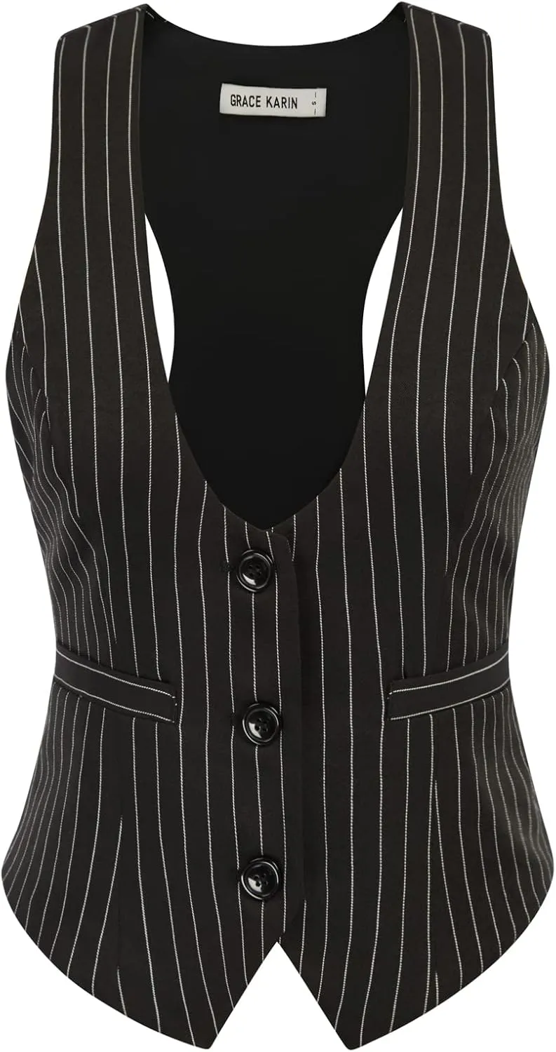 GRACE KARIN Womens Vest Top 2025 Trendy Academia Steampunk Waistcoat Racerback Vest Blazer（Runs Small, Suggest Size Up