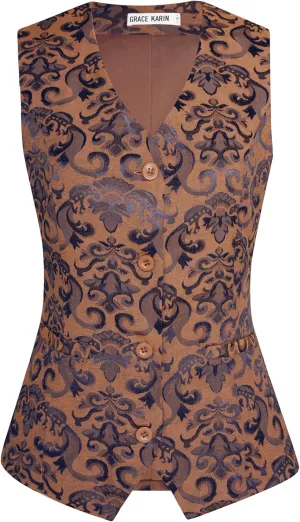GRACE KARIN Womens Waistcoat Vest Vintage Steampunk Dress Jacquard Jacket
