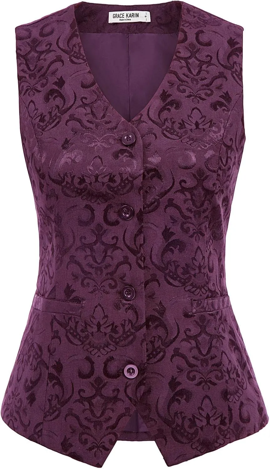 GRACE KARIN Womens Waistcoat Vest Vintage Steampunk Dress Jacquard Jacket
