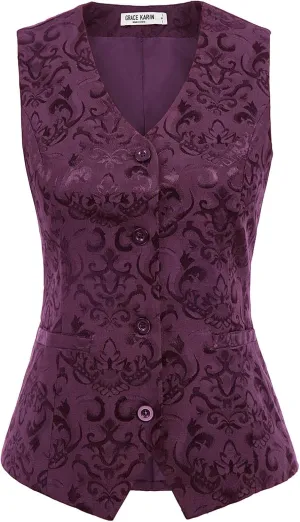 GRACE KARIN Womens Waistcoat Vest Vintage Steampunk Dress Jacquard Jacket