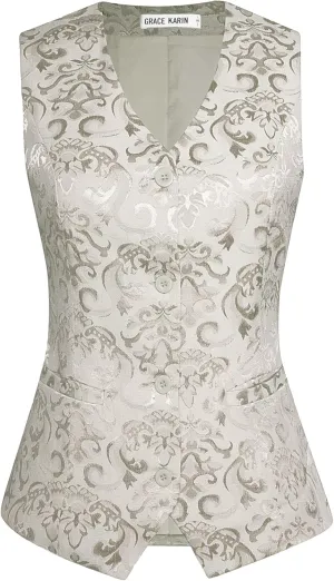 GRACE KARIN Womens Waistcoat Vest Vintage Steampunk Dress Jacquard Jacket