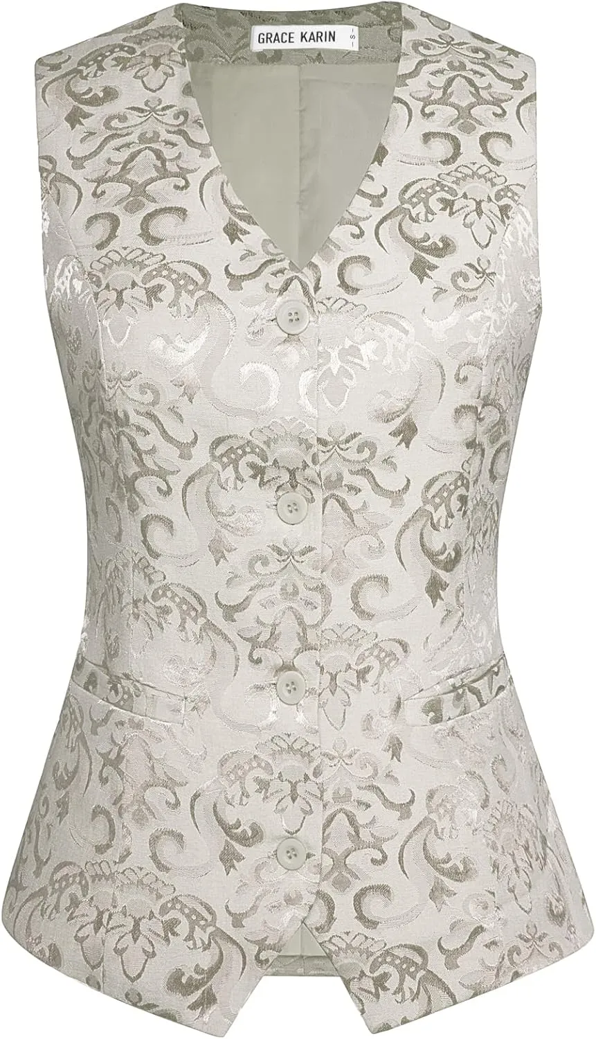 GRACE KARIN Womens Waistcoat Vest Vintage Steampunk Dress Jacquard Jacket