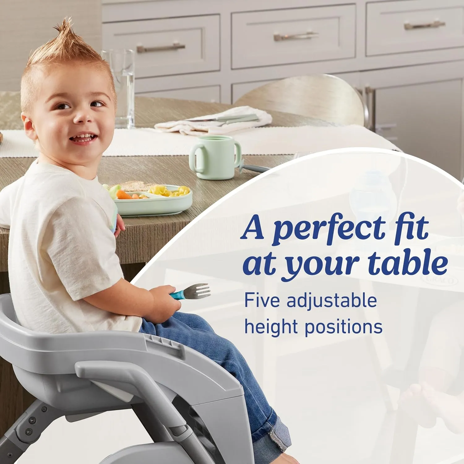 Graco DuoDiner DLX Highchair, 6 Stages of Use – Infant to Baby High Chair, Infant to Toddler Booster Seat, Youth Stool, 5 Adjustable Height Positions, Lilac Mod