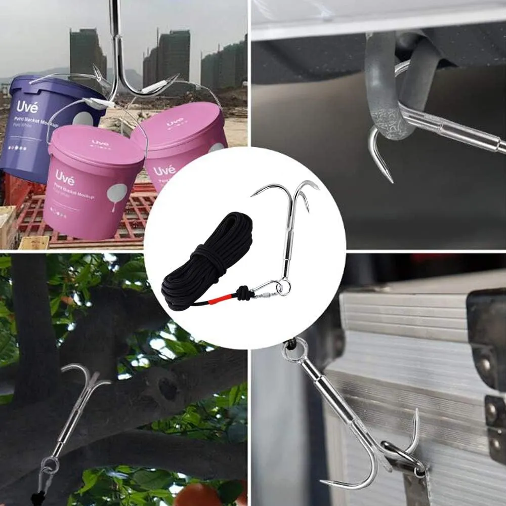 Grappling Hook with 3-Claw Stainless Steel,3 Claw Climbing Carabiner Hook for Retrieving,Outdoor Hiking,Tree Limb Removalr,Salvage.