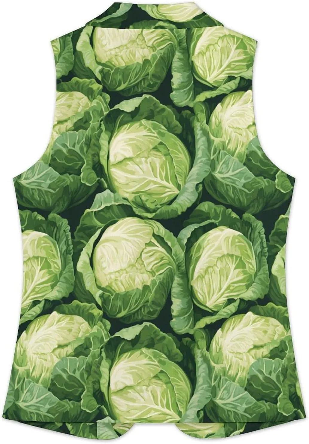 Green Cabbage Pattern Trendy Suit Vest for Women V Neck Sleeveless Casual Slim Waistcoat Tops