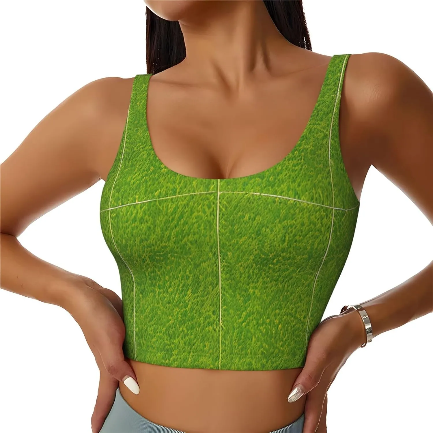 Green Grassland Pattern Women's Sports Vest for Yoga Workout Fitness - Casual Sleeveless for Athletic Girls
