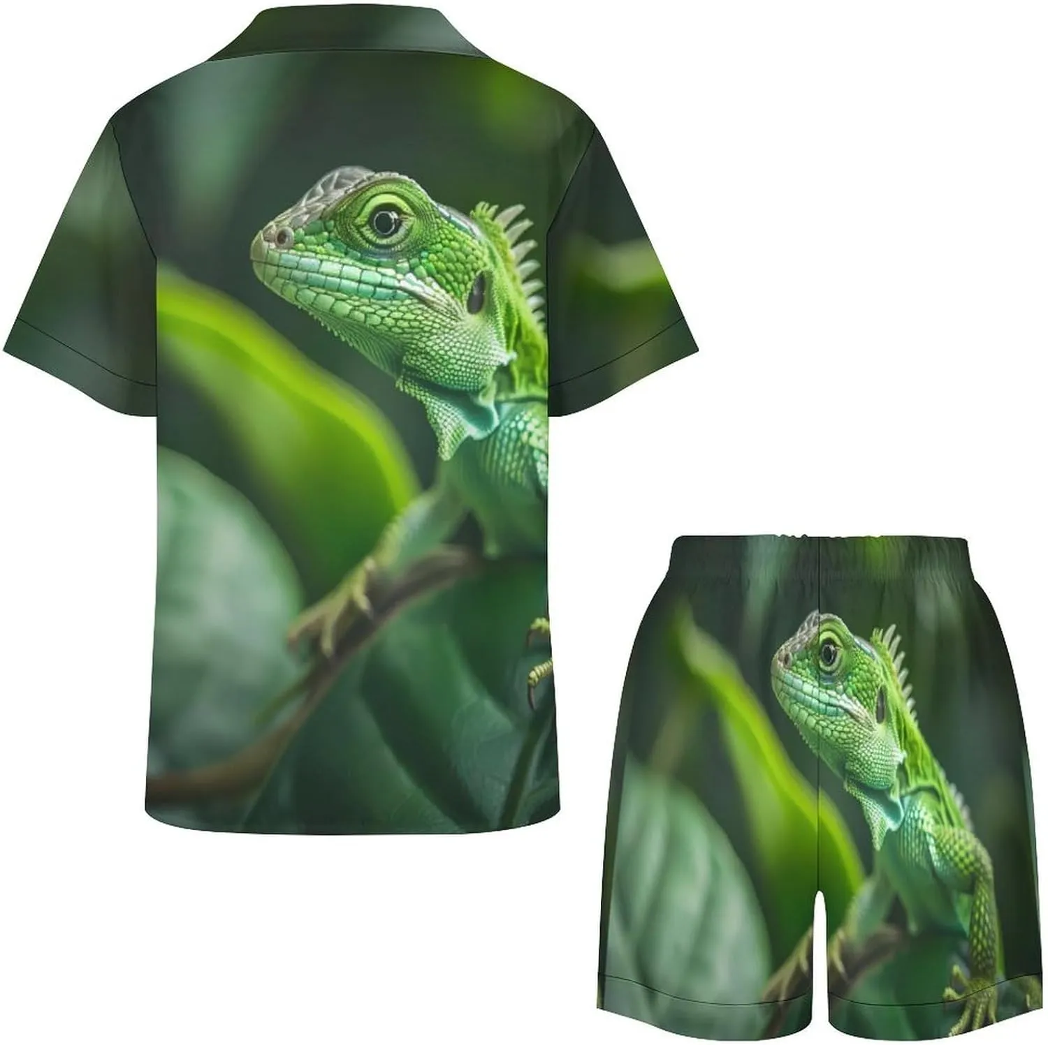Green Lizard Women's Satin Pajama Set Short Sleeve Button Down Sleepwear Loungewear Pj Set